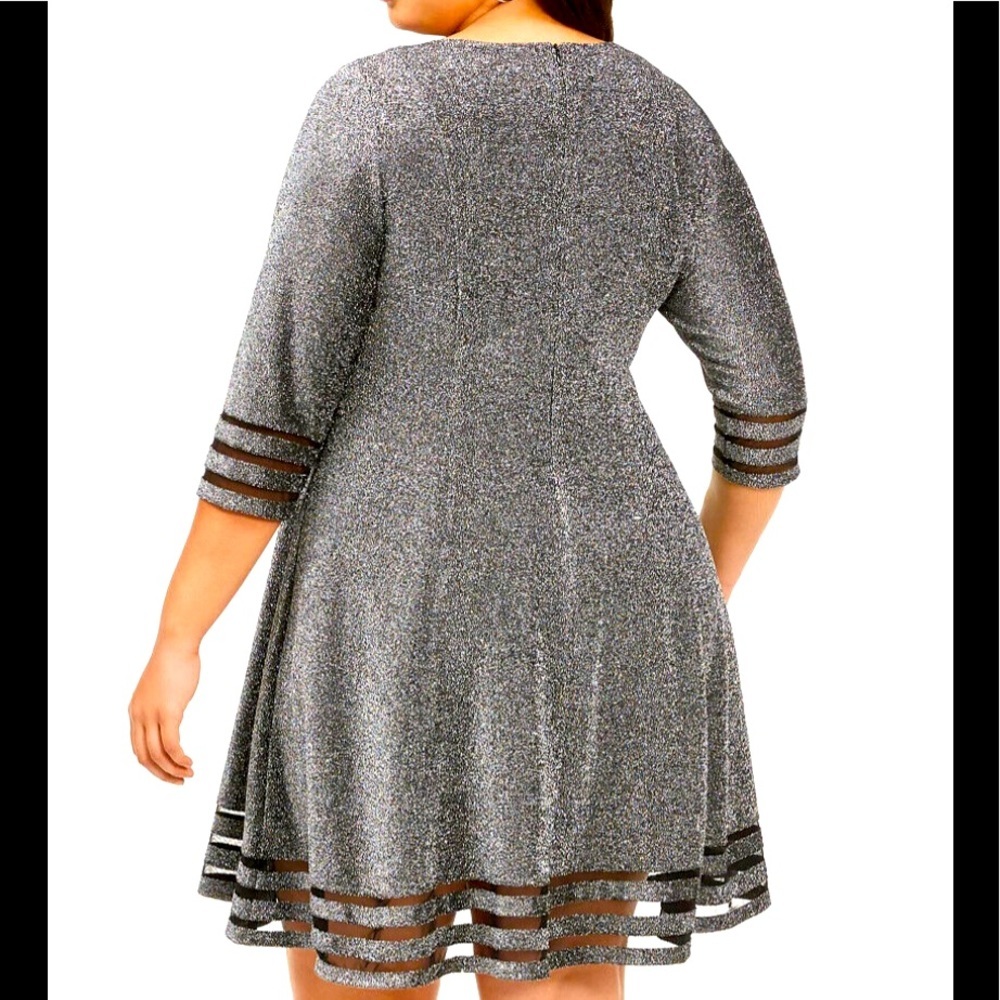 Women’s Formal Dress Cocktail Size 10P, 14P, 16W, 18W Silver Long Sleeve JHoward - Picture 5 of 14